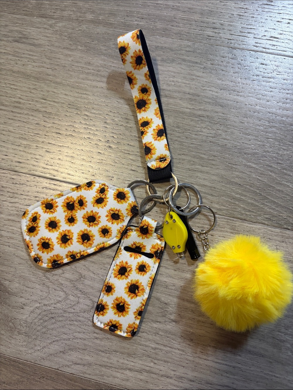 Sunflower and Pom Pom Keychain Wristlet